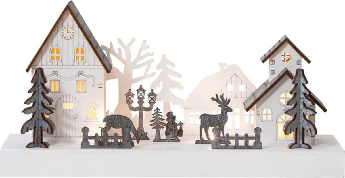 Star Trading LED Weihnachtsdeko Fauna aus Holz mit Beleuchtung und Timer, Warmweiß, Braun/Weiß, Länge: 28 cm - Bild 1