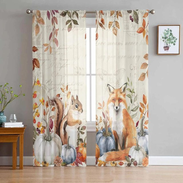 Yiran Furniture Transparentes Tüll-Vorhang mit Herbst-Ahorn-Blättern, Organza-Dekorationsvorhang für Wohnzimmer und Schlafzimmer, Breite: 135 cm, Höhe: 245 cm - Bild 1