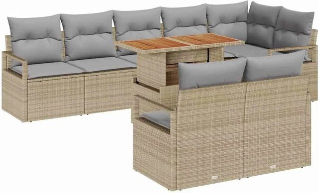 vidaXL Garten-Sofa-Set 9-tlg. in Beige-Grau mit Kissen und Stauraum - Bild 1
