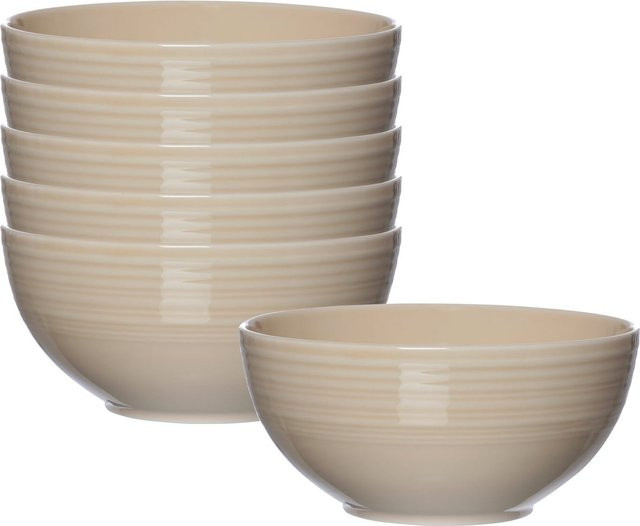 Ritzenhoff & Breker Müslischalen Levi aus Keramik, Beige gestreift, 6er Set, Durchmesser: 15 cm - Bild 1