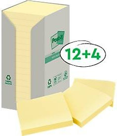 Post-it Recycling Notes Haftnotizen Gelb, 16 Blöcke à 100 Blatt, B: 7,6 cm x H: 7,6 cm - Bild 1