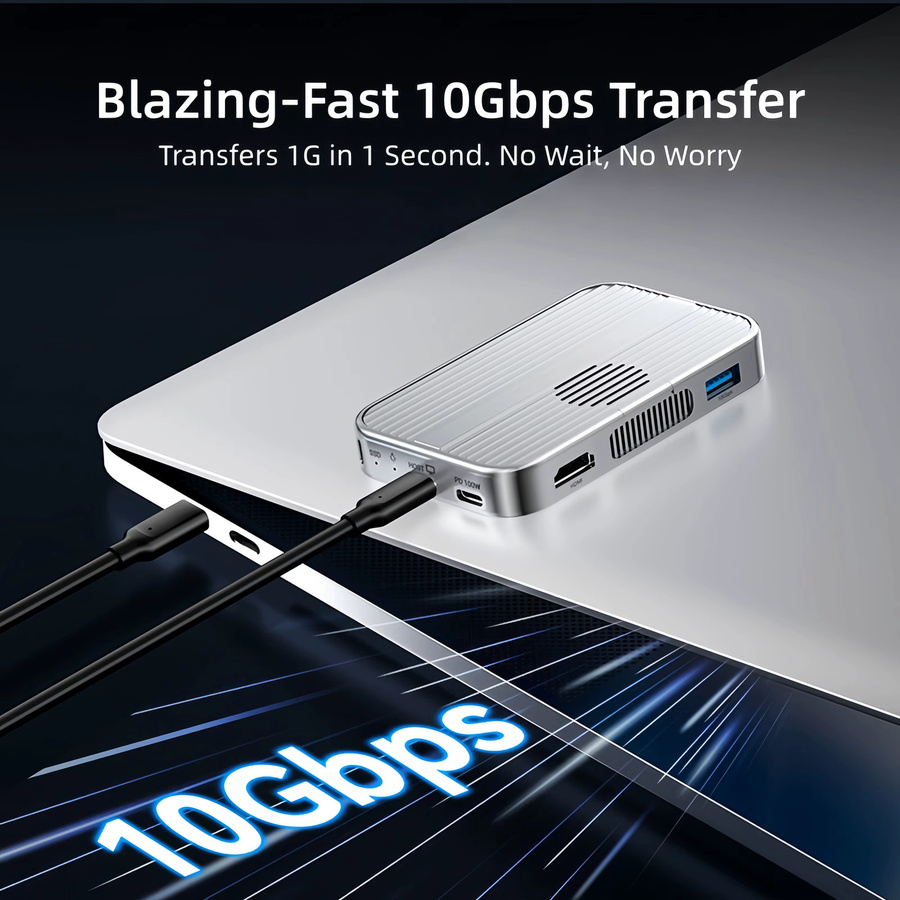 AVOXEN M.2 NVMe SSD-Gehäuse mit USB-C-Dockingstation, HDMI 4K 60 Hz, PD 100 W und SD 3.0, Silber - Bild 2