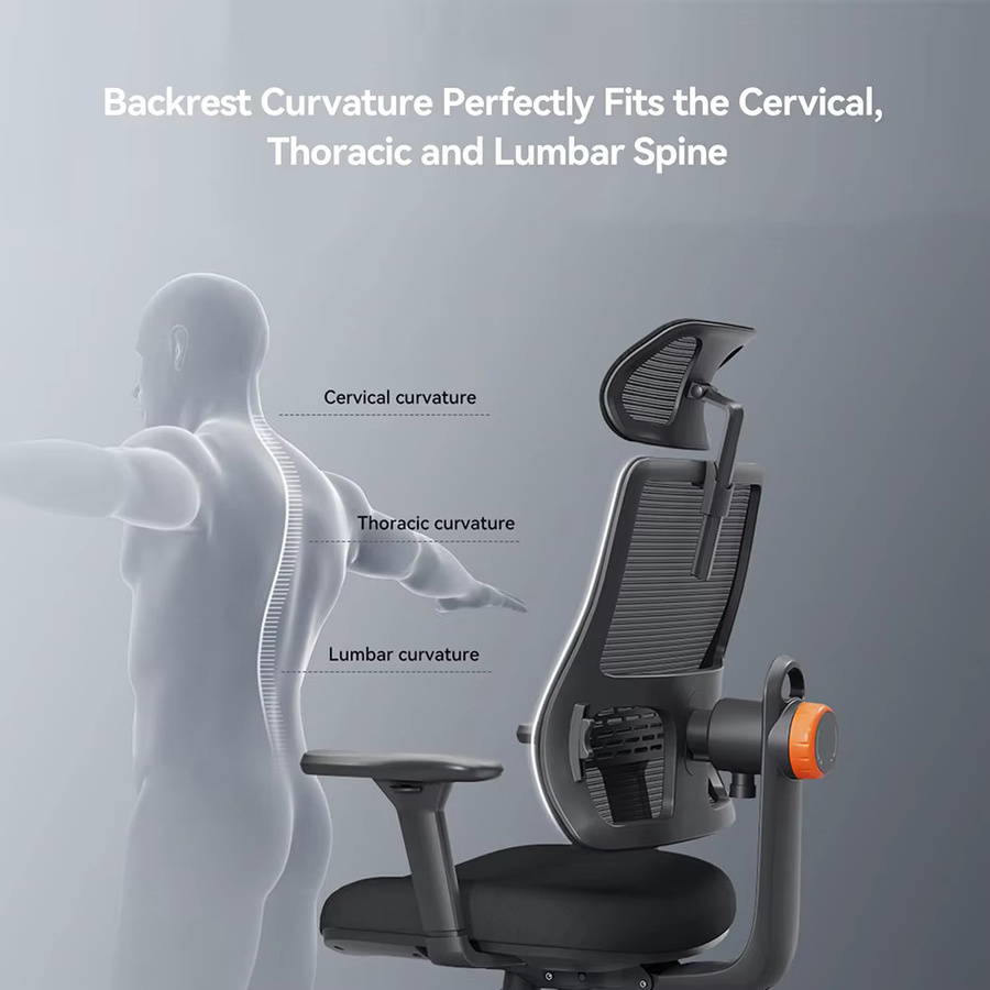 NEWTRAL MAGICH003 Ergonomischer Bürostuhl in Schwarz und Grau mit verstellbarer Kopfstütze, adaptiver Rückenstütze und verstellbarer Sitztiefe - Bild 5