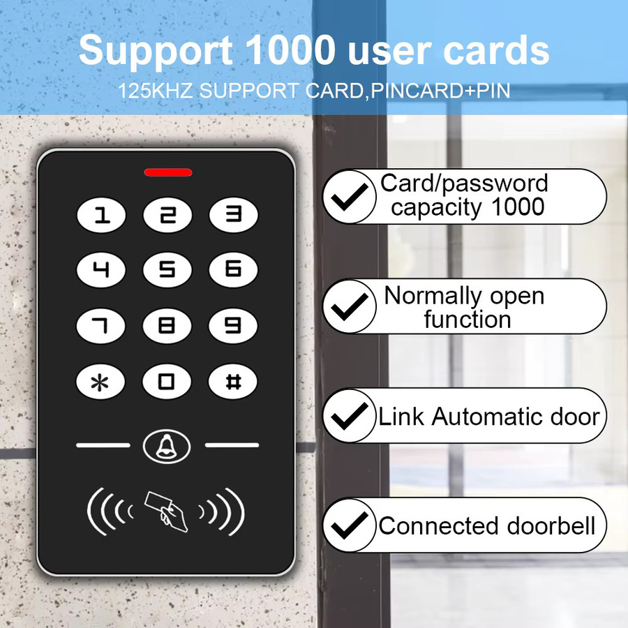 LUCKING DOOR Zutrittskontrollsystem mit 125KHz RFID-Tastatur, Regenschutzabdeckung, 10 EM-Schlüsseln, Türöffner und elektrischem Schloss - Bild 3