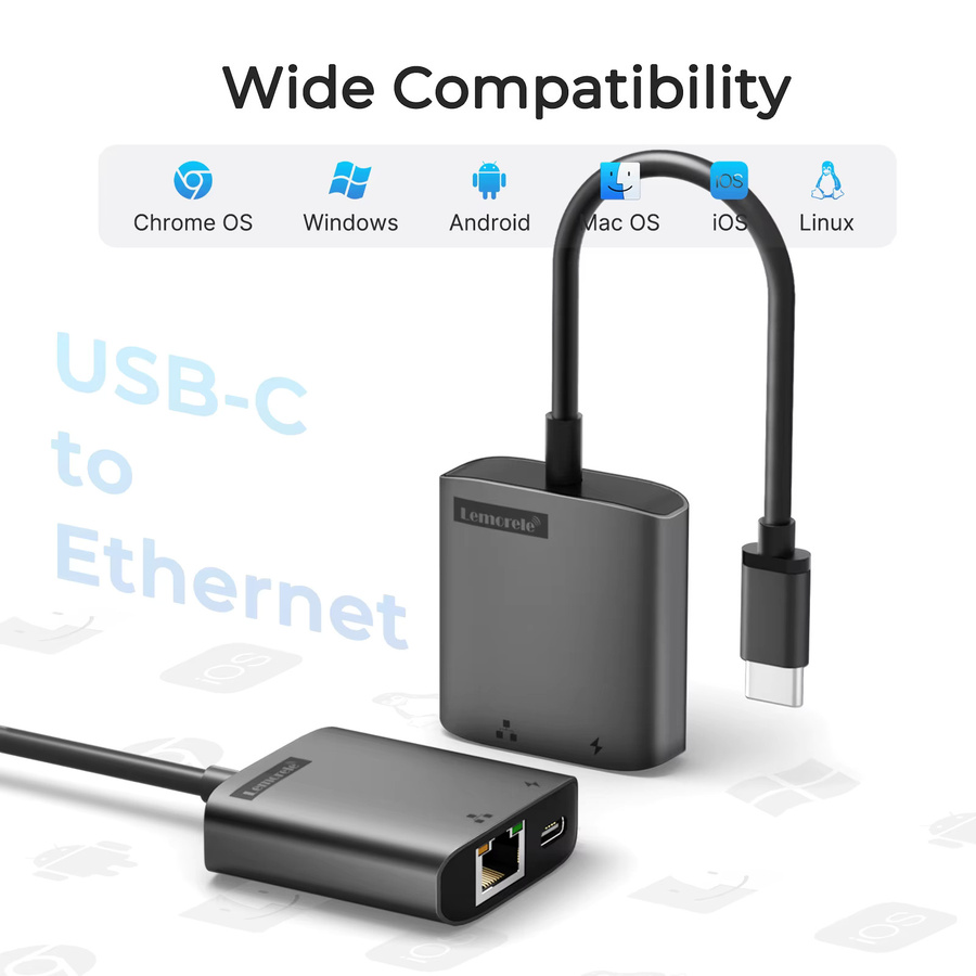 Lemorele TC35 2-in-1 USB-C Dockingstation mit RJ45 Gigabit Ethernet und PD100W Schnellladung, Grau - Bild 4