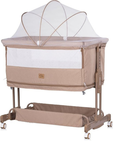 Chipolino Beistellbett Zen 2 in 1 Babybett mit Schaukelfunktion, 7 Höhen verstellbar und Moskitonetz, beige