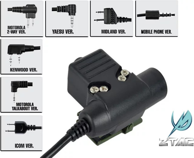 Element Z Tactical U 94 Headset PTT in Schwarz für Motorola Talkabout, Kenwood, ICOM, Yaesu und Midland Radio - Bild 1