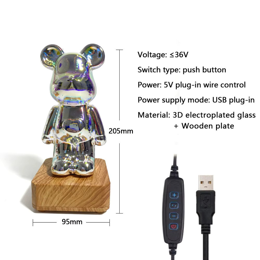 PARKSON LED-Feuerwerkslampen 3D-Bären-Nachtlicht mit USB-Anschluss, dimmbarer Projektor in Multicolour für Schlafzimmer und Tischdekoration - Bild 3