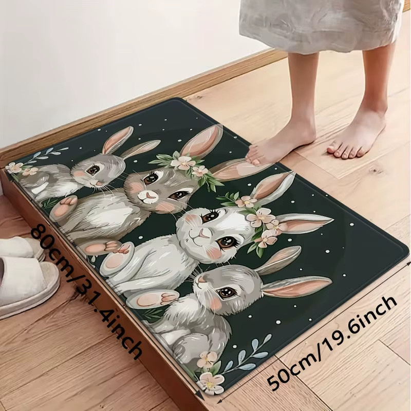 VIKAMA Oster-Fußmatte mit Frühlingshasen-Girlande und floralem Design, mehrfarbig, B/T: 60 x 40 cm - Bild 3