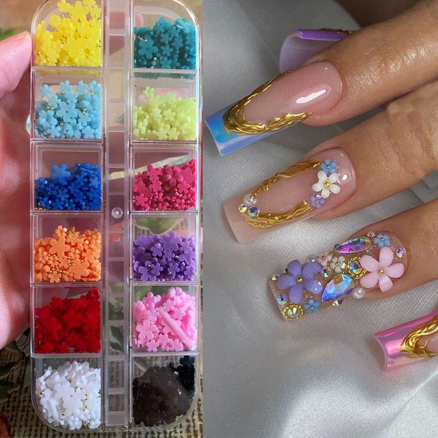 MAFANAILS Nagel-Charms, 3D-Acryl-Blumen mit Kaviarperlen, 12 Stück - Bild 1