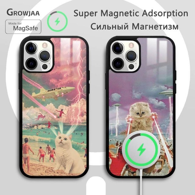 MagSafe Spiegel Handyhülle mit Katze Invasion Cartoon Design für iPhone 11 bis iPhone 17 Pro Max Plus Mini, Mehrfarbig - Bild 1