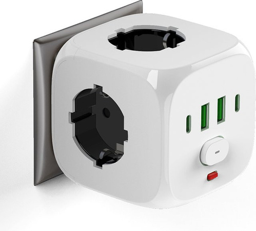 QNCX 7-in-1 Steckdosenleiste in Weiß mit 3 AC-Steckdosen, 2 USB-A und 2 USB-C Anschlüssen sowie Schalter