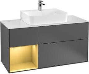 V&B Waschtischunterschrank Finion mit Wandbeleuchtung und Regal links, Anthrazit, Breite: 120 cm - Bild 1