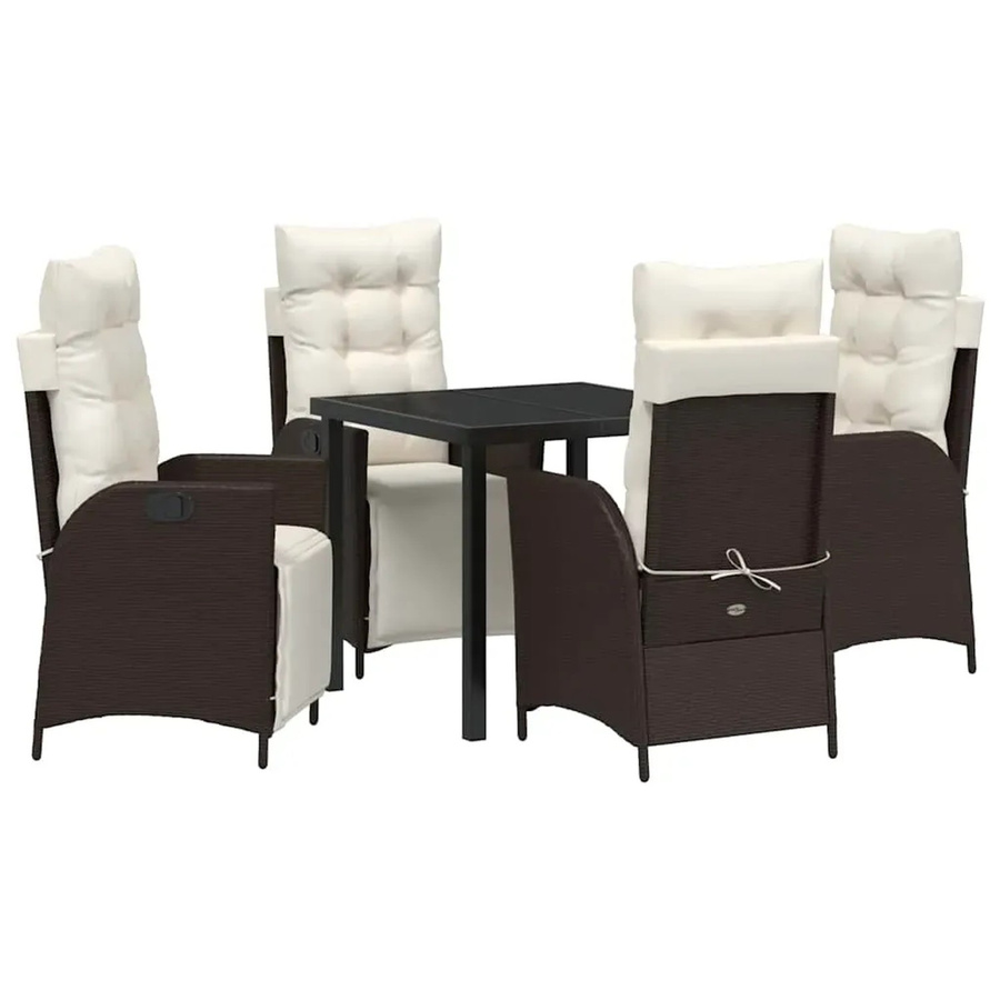 vidaXL Garten Essgruppe 5-teilig aus Poly-Rattan in Braun mit rechteckigem Tisch und Sicherheitsglas - Bild 2