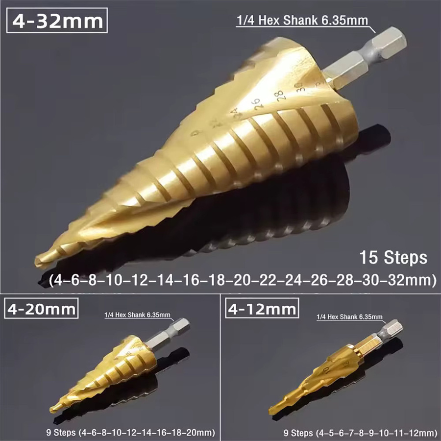 Baota Titanbeschichteter Stufenbohrer mit Sechskantschaft und Spiralnut in Gold - Bild 5