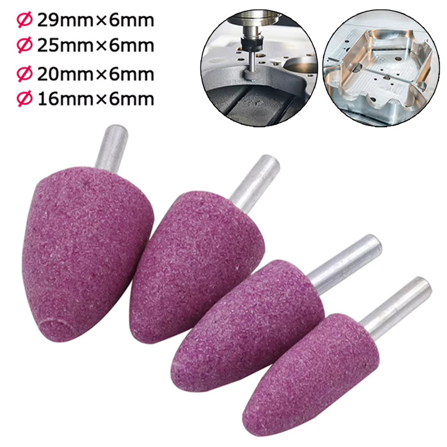 DAZZLEEX Konischer Schleifkopf aus rotem Korund mit 6 mm Schaft, Minibürste zum Polieren und Rostentfernen in Lila - Bild 2