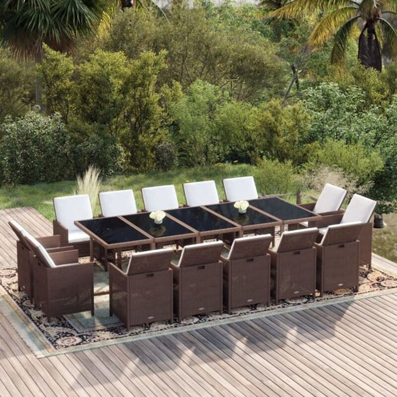 15-teilige moderne Garten-Essgruppe aus Poly-Rattan mit Kissen in Braun und Creme von vidaxl - Bild 1
