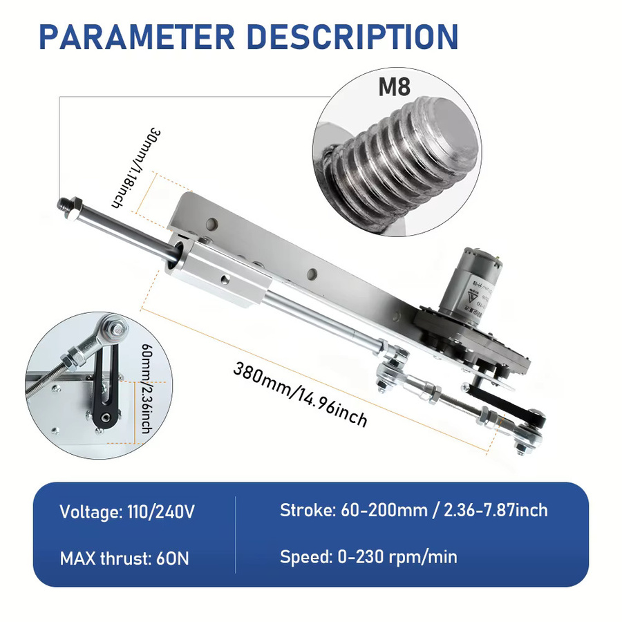 Linearer Hubmotor Tungfull Silber 6-20cm Elektrischer Schub- und Zugmotor 12V/24V für DIY-Projekte und industrielle Anwendungen - Bild 3