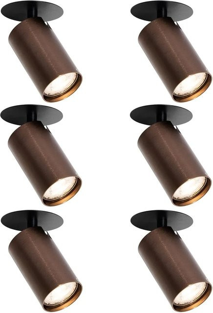 QAZQA Set mit 6 modernen Einbaustrahlern in Dunkelbronze, GU10, Metall und Glas - Bild 1