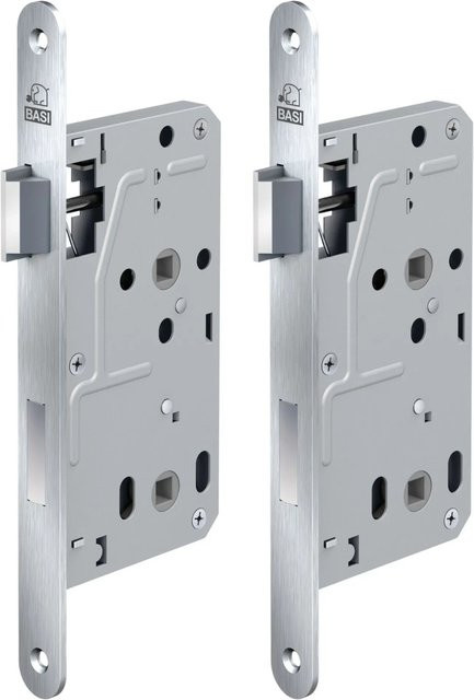 BASI Zimmertürschloss ES 929 BAD DIN Links Rundstulp Edelstahl Silber 2er Set - Bild 1