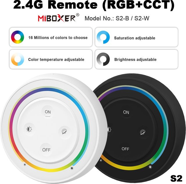 Miboxer S2 2,4 GHz RGB+CCT runde Fernbedienung für LED-Licht und Controller mit Dimmschalter - Bild 1