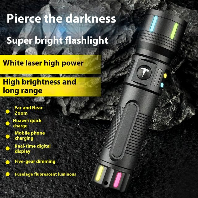ESMARTER Taktische LED-Taschenlampe aus Metall in Schwarz, wiederaufladbar und wasserdicht mit Zoomfunktion für Outdoor, Camping und Notfälle - Bild 1