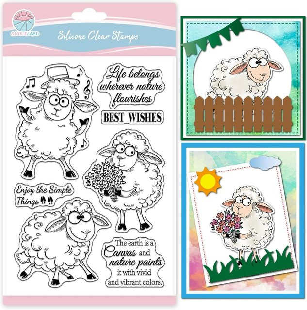 Transparenter Motivstempel mit lustigen Schafen und positivem Text für Scrapbooking und Kartenbasteln - Bild 1