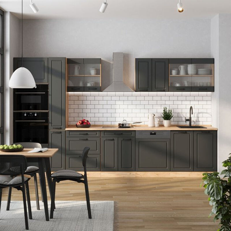 Vicco Küchenzeile R-Line Landhaus in Anthrazit und Eiche mit einer Breite von 350 cm - Bild 1