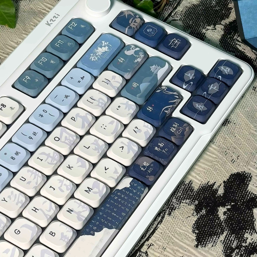 DIXSG Low Profile Vintage Blue Slim PBT Tastenkappen für mechanische MX Switches, 120 Tasten, Farbsublimation, Blau/Weiß - Bild 4