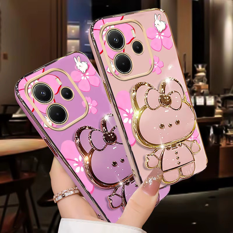 Kristall Telefonhülle mit Blumen- und Kaninchen-Design für Xiaomi Redmi Note 14 13 12 Pro Plus und weitere Modelle, Farbe: Lila - Bild 1