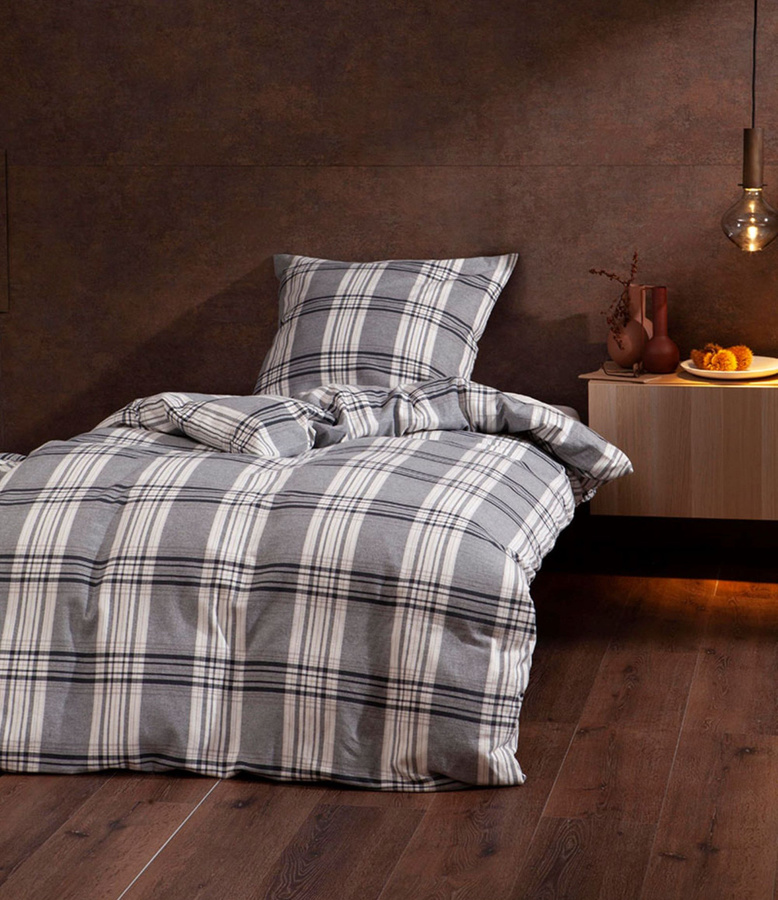 Dormabell Flanell Bettwäsche Karo Silber Grau Beige mit Bettbezug und Kissenbezug B/H: 135 x 200 cm und 80 x 80 cm - Bild 1