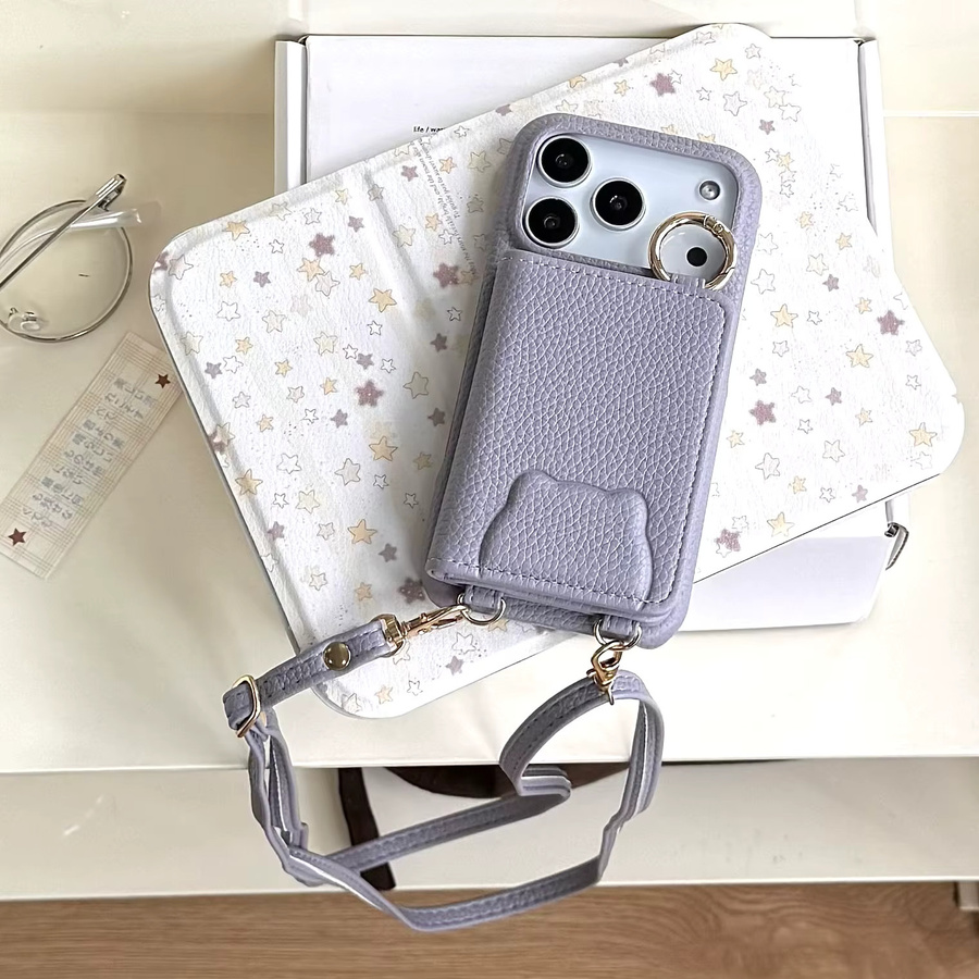 szHAIyu Leder-Handyhülle mit Spiegel, Crossbody-Gurt, Ring-Ständer und Kartenhalter für iPhone 11 bis iPhone 17 Pro Max, Farbe: Lila - Bild 1