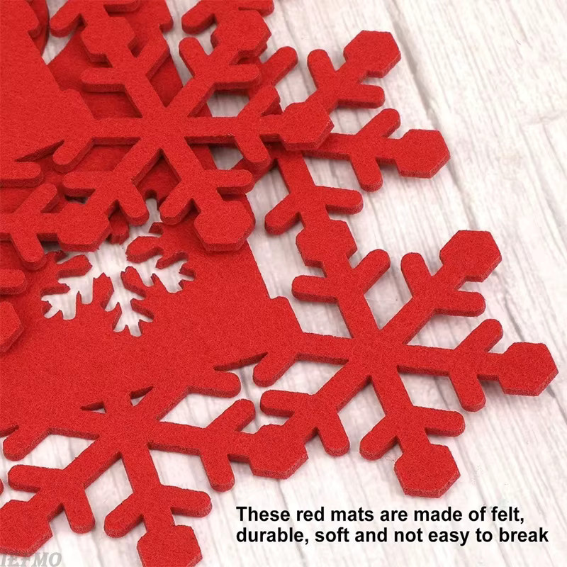 12er-Set IEFMO Weihnachts-Tischsets aus Filz in Rot mit Sternen-Design, rutschfeste rechteckige Tischsets für deine Weihnachts-Dinner-Party, B/T: 35,0 x 25,0 cm - Bild 2