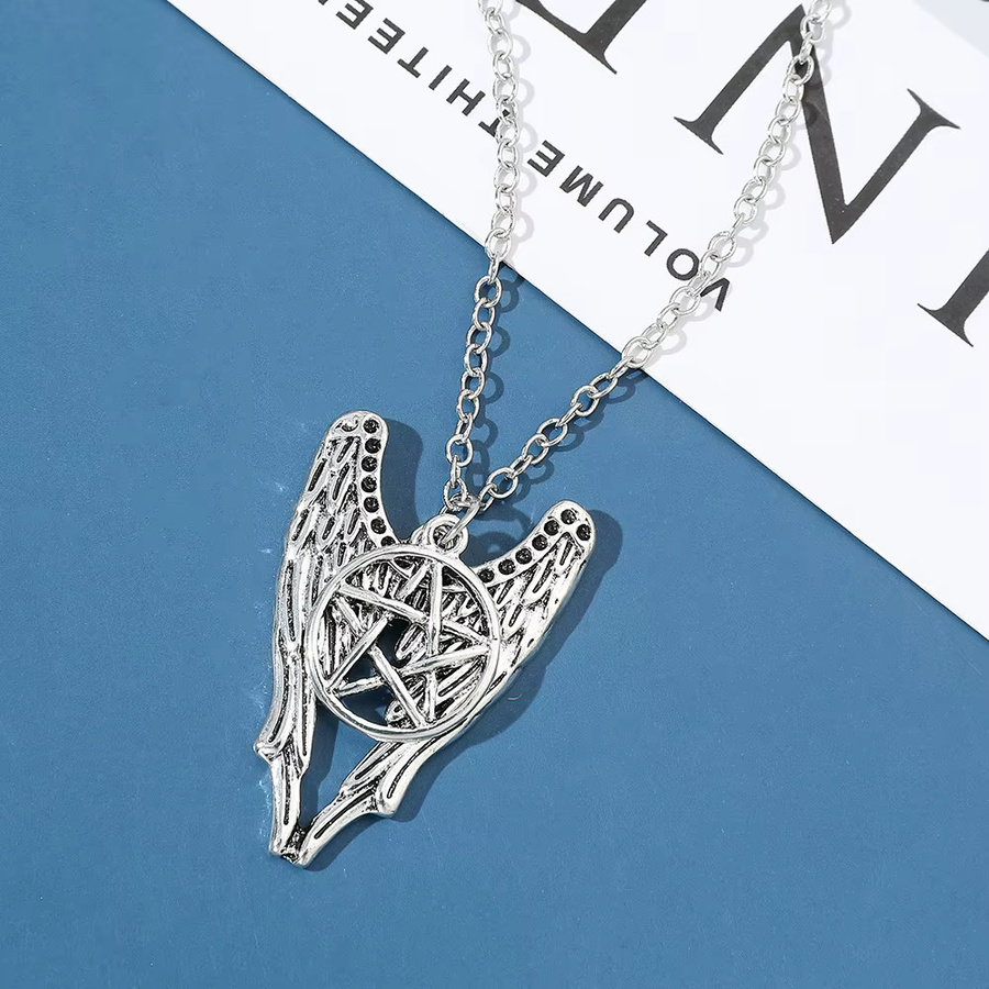 Bandai Halskette, Pentagramm-Engelsflügel, Silber, Unisex, Vintage - Bild 2