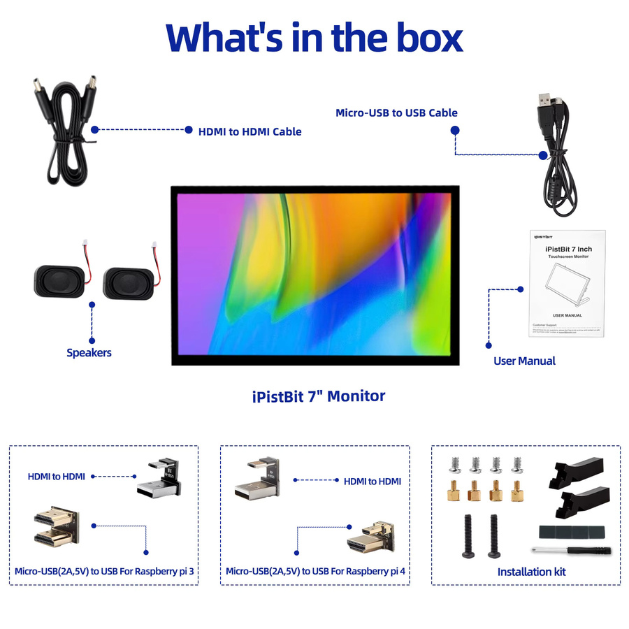iPistBit 10,1 Zoll IPS HD LCD HDMI Touchscreen Display in Schwarz für Raspberry Pi 5 4B 3B+ und AIDA64 PC Sekundärbildschirm mit 1024 x 600 Auflösung - Bild 6