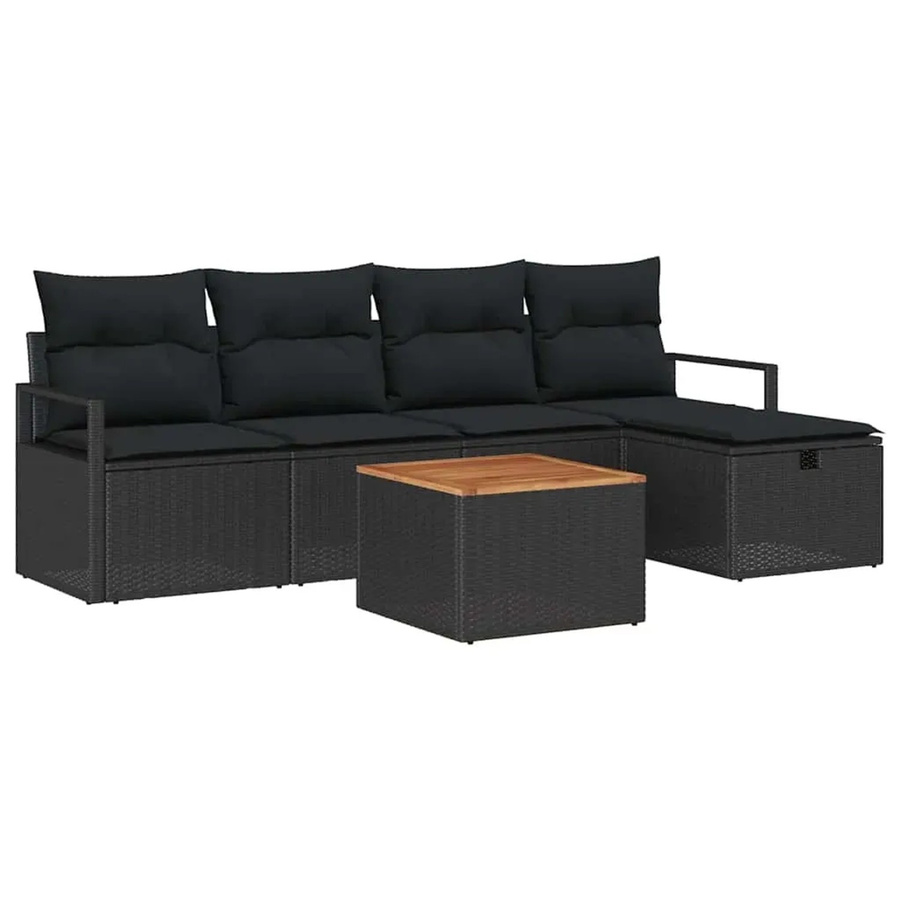 vidaXL Garten-Sofa-Set aus Polyrattan in Schwarz, 6-teiliges L-Shape Lounge-Set mit Kissen für Garten, Balkon oder Terrasse - Bild 2