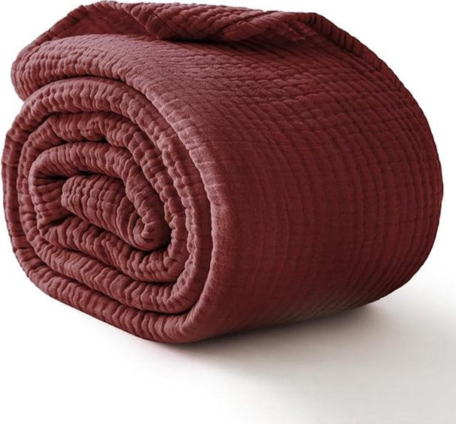 HomeHarmony 6-lagige Musselin-Decke aus reiner Baumwolle, weinrot, B/B: 228 x 228 cm - Bild 1