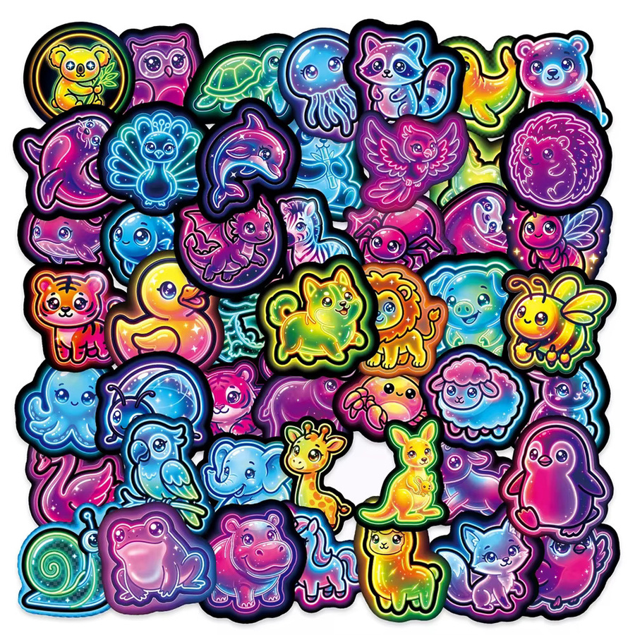 Rspctou Wasserdichte Cartoon Neon Tier Aufkleber Set in Multicolour für Laptop Skateboard und Gepäck - Bild 2