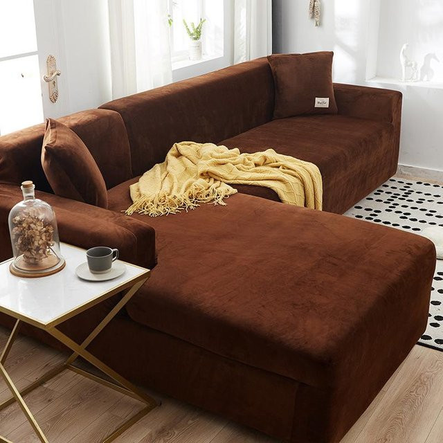 Universal elastischer Sofabezug aus Kunstleder in Braun, rutschfest und modern im nordischen Stil, Breite: 90-140 cm - Bild 1