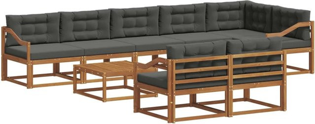 vidaXL Outdoor-Sofagarnitur 9-tlg. aus Akazienholz mit Kissen in Anthrazit und Natur - Bild 1