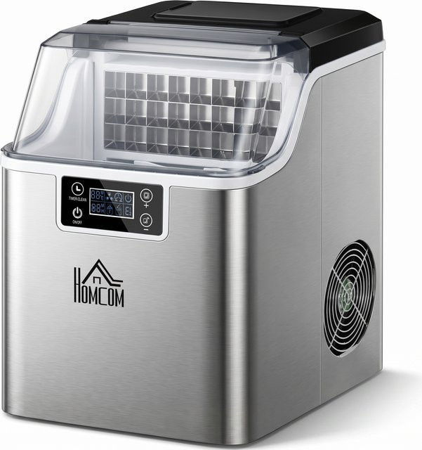 HOMCOM Eiswürfelautomat aus Edelstahl mit 2,3 l Wassertank und automatischem Reinigungsprogramm, Silber, B: 25,2 cm, T: 36,0 cm, H: 37,1 cm - Bild 1