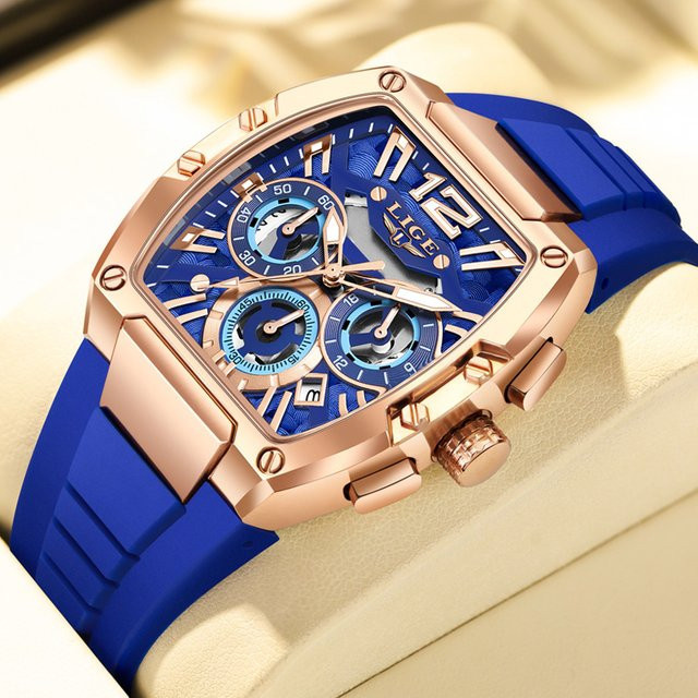 LIGE Armbanduhr Quarz, rechteckig, Gold, Silikonarmband, Herren - Bild 1