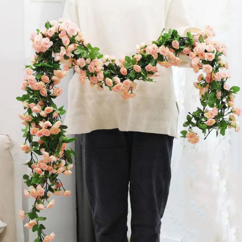 Künstliche Rosen-Girlande in Rosa, 2,5 m lange Blumenrebe für Hochzeitsdekoration und Wandbehang - Bild 1