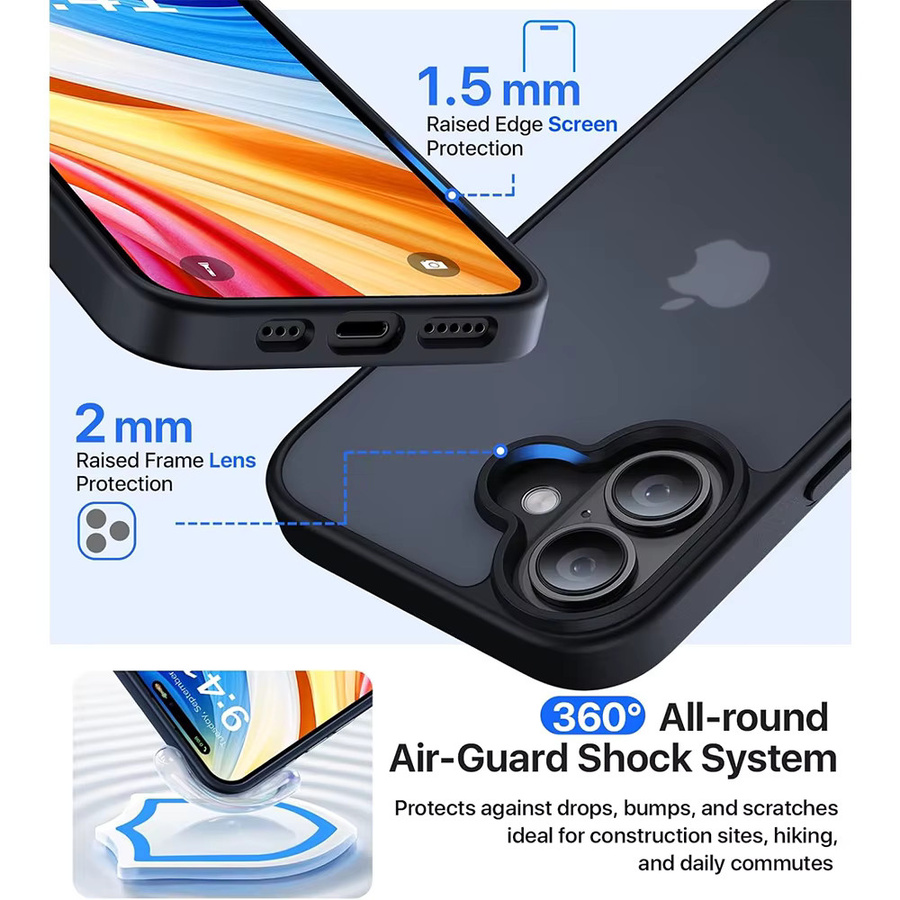 Stoßfeste Handyhülle NYFundas für iPhone 17 bis 12, mattierte und transparente Schutzhülle im Militärstil in Schwarz oder Transparent - Bild 3