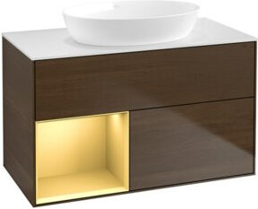 V&B Waschtischunterschrank Finion 100 in Weiß lackiert mit goldenem Regal - Bild 1