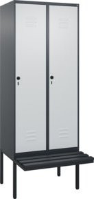 C+P Spind Classic PLUS Garderobenschrank mit Sitzbank, 2 Abteile, Schwarzgrau, B/T/H: 212,0 x 80,0 x 81,5 cm - Bild 1