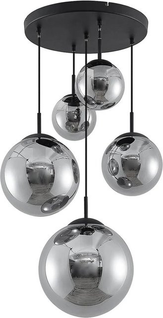 Lindby Pendelleuchte Teeja Retro Vintage Antik, 5-flammig, Alu-grau und Glas transparent, E27 - Bild 1
