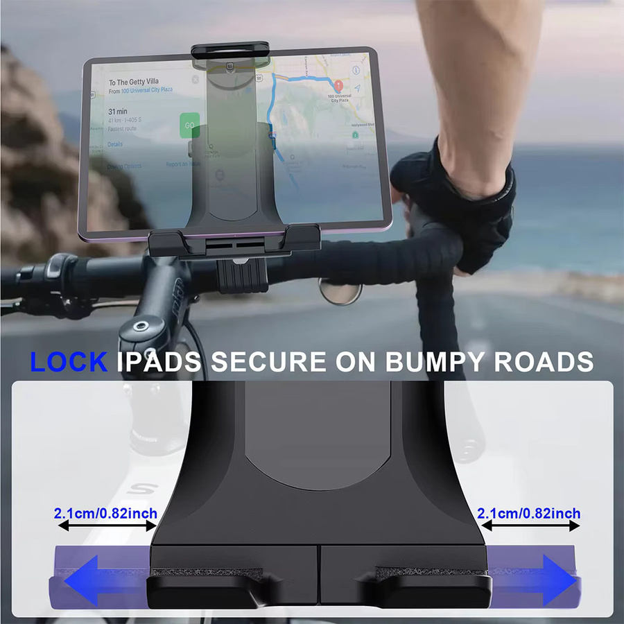 Homhu Universelle Tablet- und Smartphone-Halterung für Fahrrad, Motorrad und Kinderwagen, Lenkerhalterung für 4 bis 12,9 Zoll Geräte, Schwarz - Bild 6