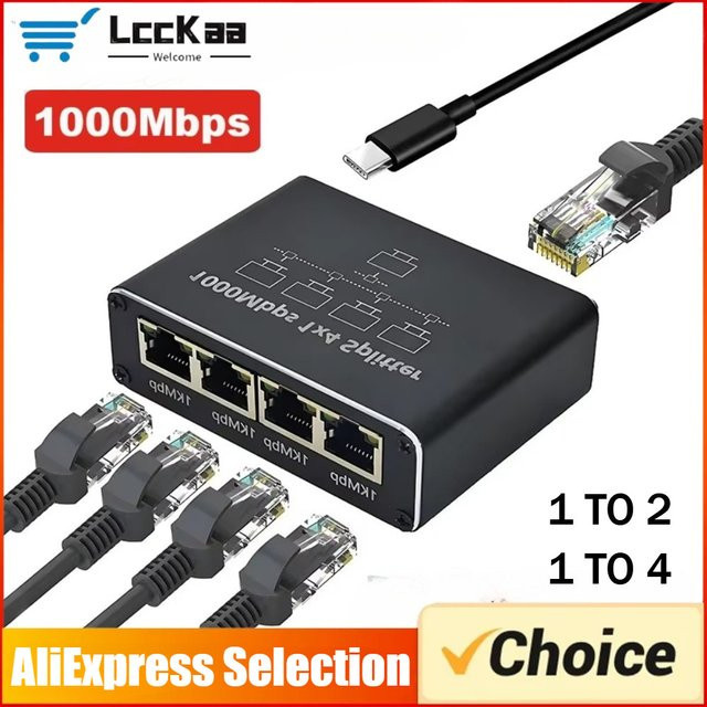 LccKaa Gigabit-Ethernet-Switch RJ45-Splitter als LAN-Erweiterungsadapter mit 1000 Mbit/s für Router, PC, Laptop und TV-Box - Bild 1