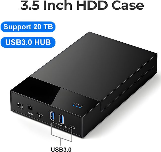 kebidu Externes Festplattengehäuse 3,5/2,5 Zoll mit USB 3.0 Hub und SATA-Anschluss, Schwarz, unterstützt bis zu 20 TB - Bild 1